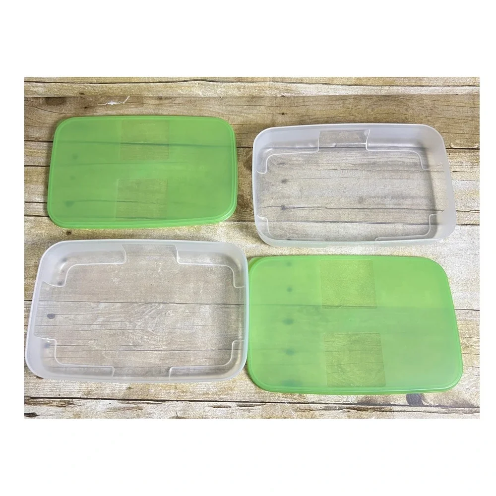 Tupperware Freezer Mates Shallow 2 Green Seals 2 1/4 c Snowflake 4165